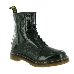 Doc Marten Dr Marten’s 1460 Patent Leather Dark Green Croc Boots Gator Size 9